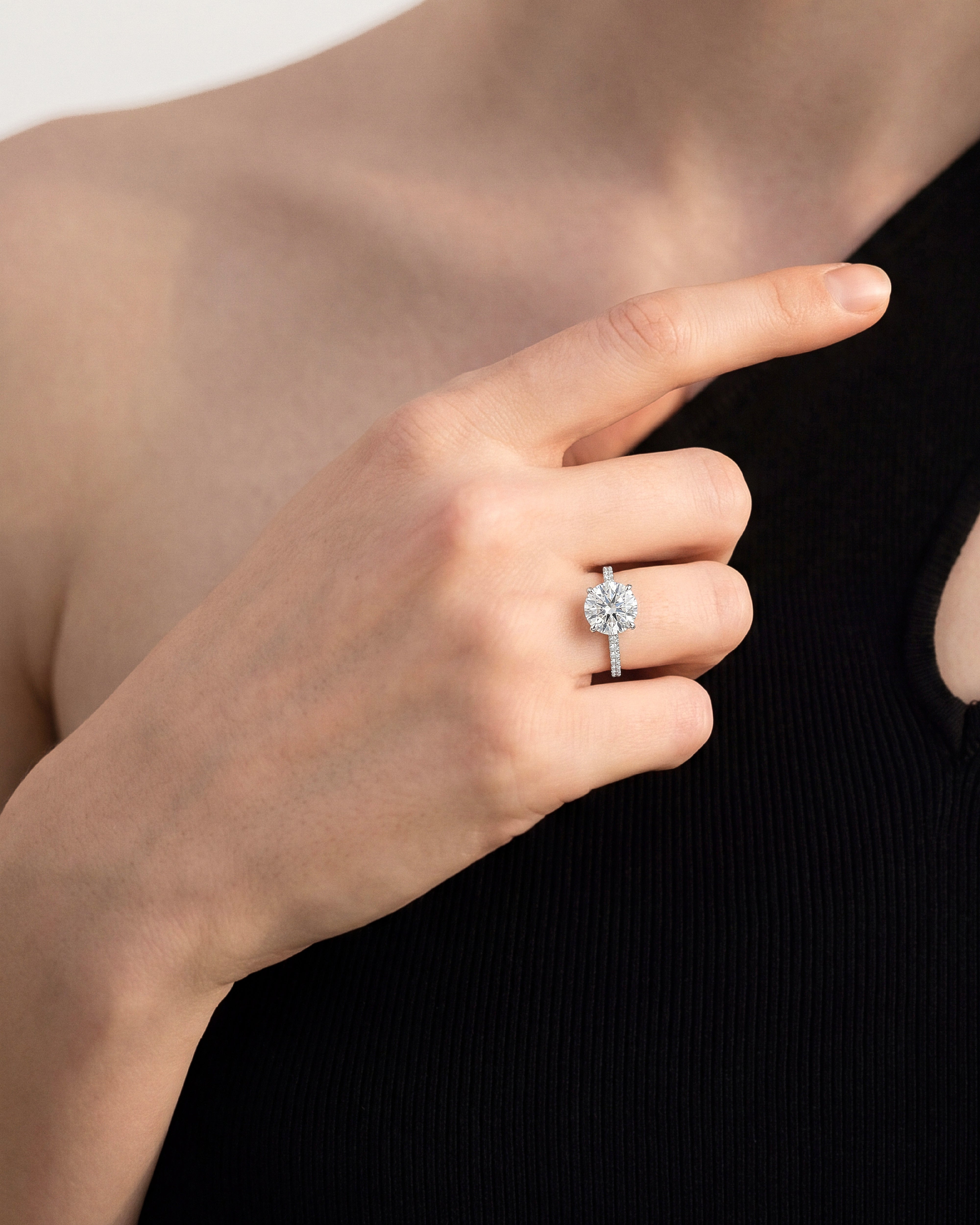 Cathedral Round Cut Moissanite Engagement Ring with Pave Set Side Stones (3.00 CT)