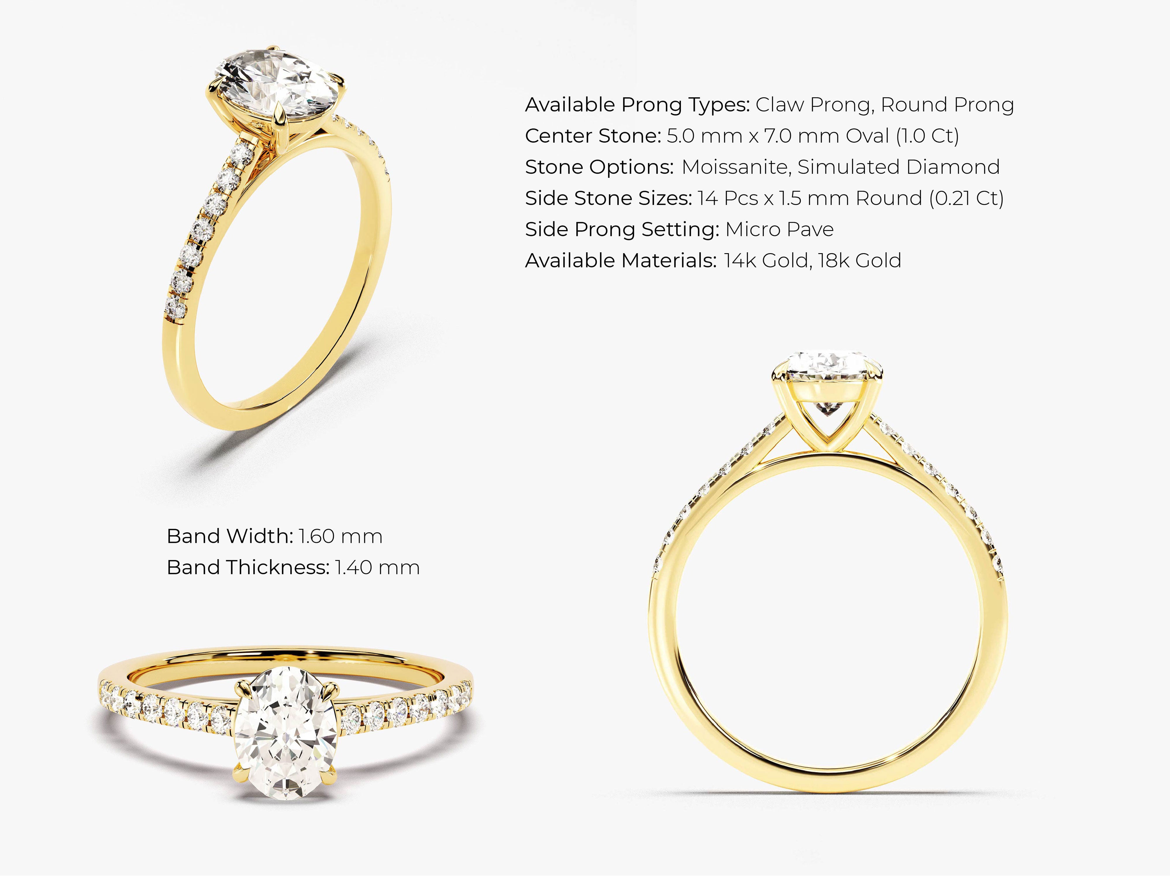 Gold oval diamond engagement ring with pave band