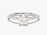 Cathedral Oval Cut Lab Grown Diamond Engagement Ring with Pave Set Side Stones (1.00 CT)