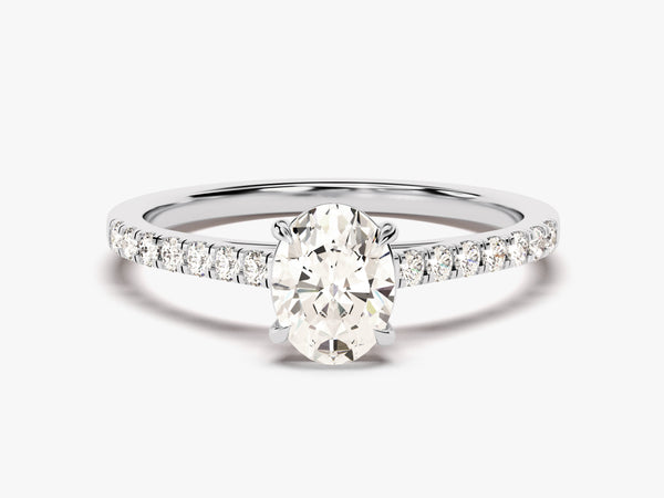 Cathedral Oval Cut Moissanite Engagement Ring with Pave Set Side Stones (1.00 CT)