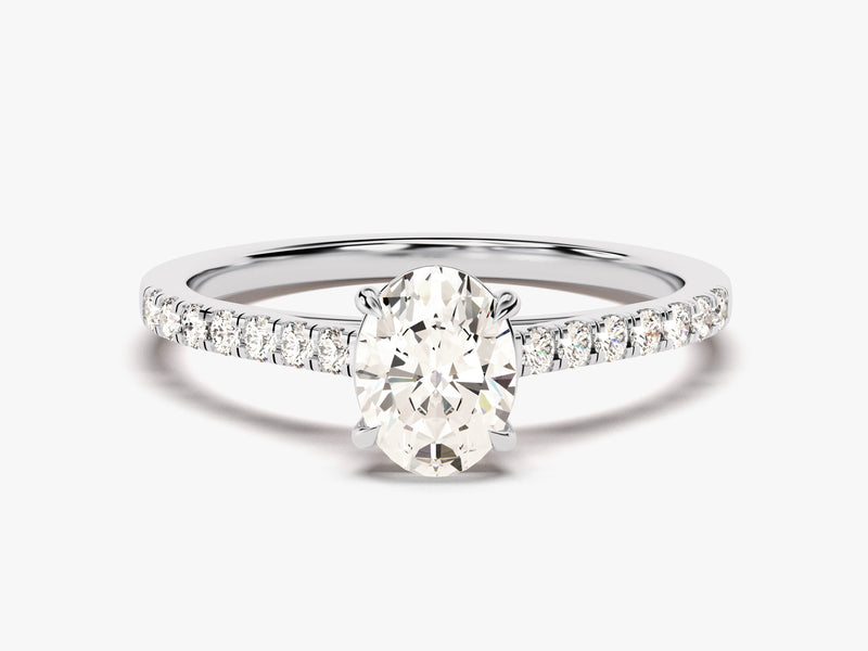 Cathedral Oval Cut Moissanite Engagement Ring with Pave Set Side Stones (1.00 CT)