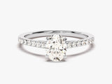 Cathedral Oval Cut Lab Grown Diamond Engagement Ring with Pave Set Side Stones (1.00 CT)