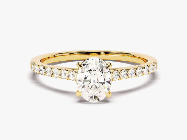 Cathedral Oval Cut Diamond Engagement Ring with Pave Set Side Stones (1.00 CT)