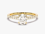 Cathedral Oval Cut Lab Grown Diamond Engagement Ring with Pave Set Side Stones (1.00 CT)