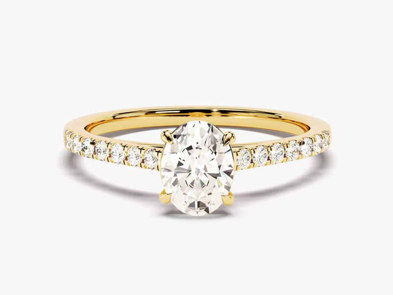 Cathedral Oval Cut Lab Grown Diamond Engagement Ring with Pave Set Side Stones (1.00 CT)