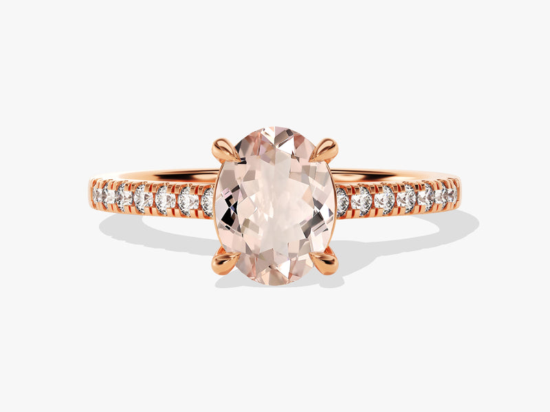 Oval Cut Peach Morganite Engagement Ring with Sidestones