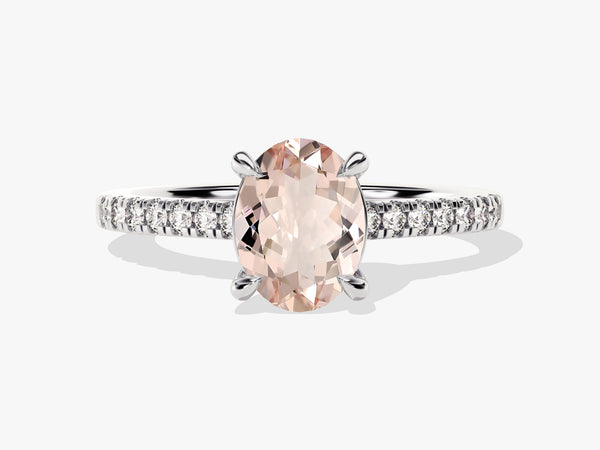 Oval morganite diamond engagement ring in white gold