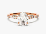 Cathedral Oval Cut Lab Grown Diamond Engagement Ring with Pave Set Side Stones (1.50 CT)