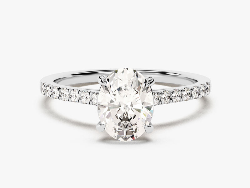 Cathedral Oval Cut Lab Grown Diamond Engagement Ring with Pave Set Side Stones (1.50 CT)