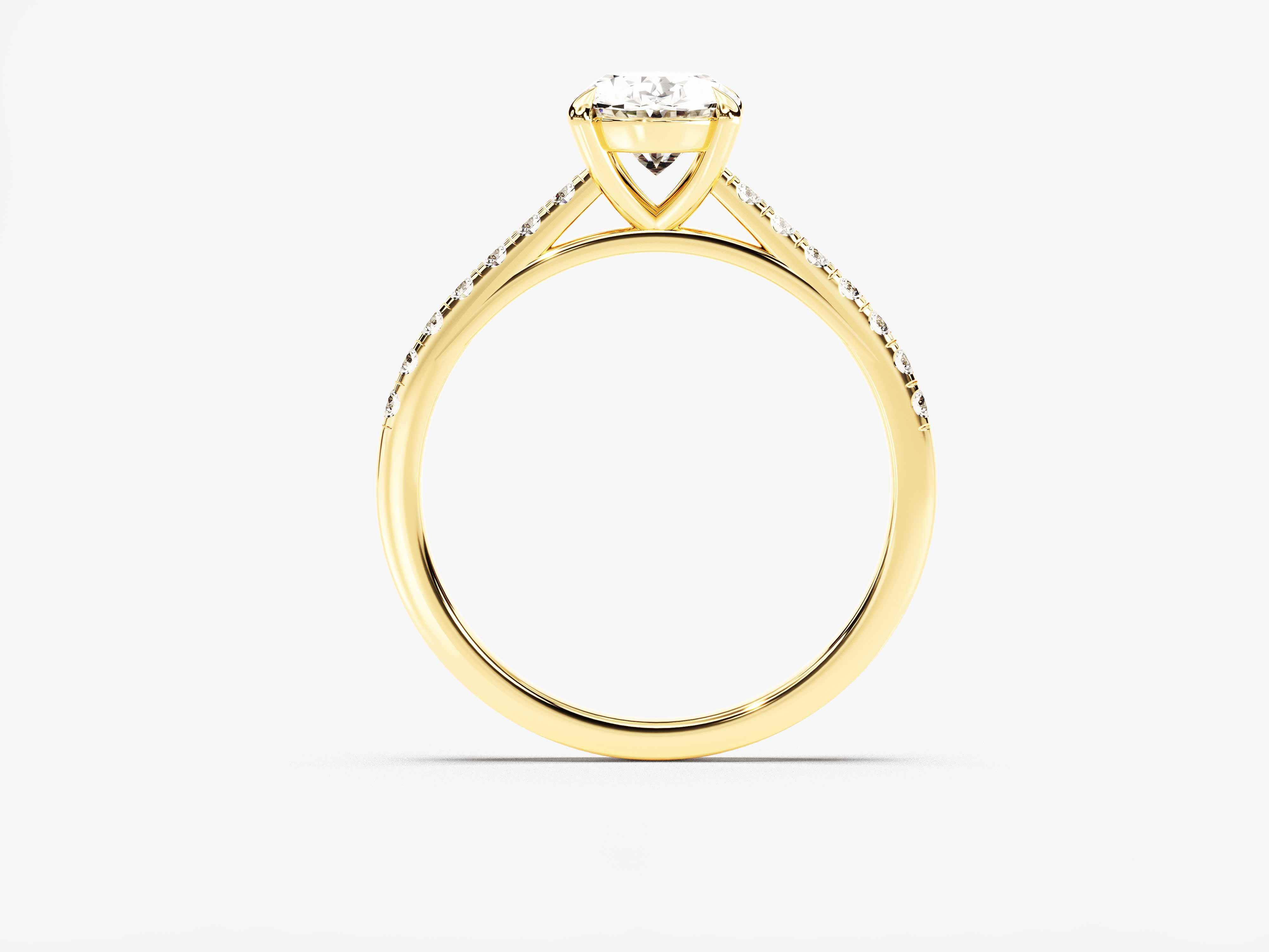 Gold diamond engagement ring with pave band