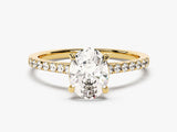 Cathedral Oval Cut Lab Grown Diamond Engagement Ring with Pave Set Side Stones (1.50 CT)