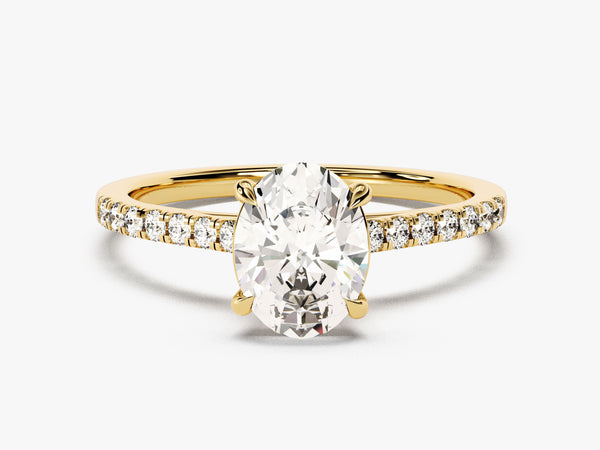 Cathedral Oval Cut Lab Grown Diamond Engagement Ring with Pave Set Side Stones (1.50 CT)
