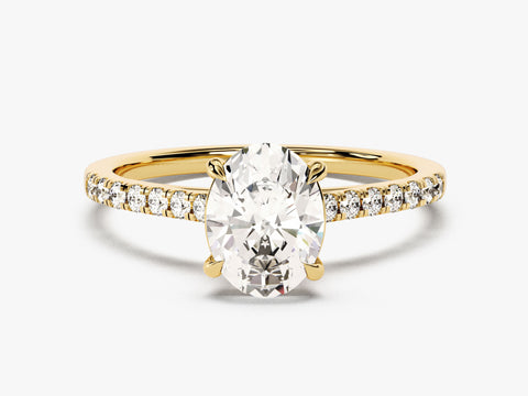 Cathedral Oval Cut Moissanite Engagement Ring with Pave Set Side Stones (1.50 CT)