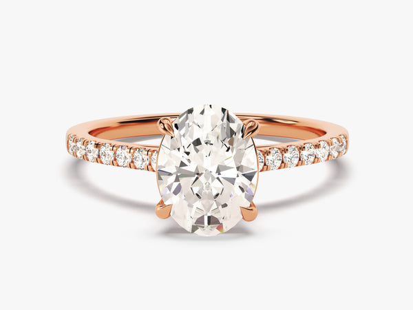 Cathedral Oval Cut Diamond Engagement Ring with Pave Set Side Stones (2.00 CT)