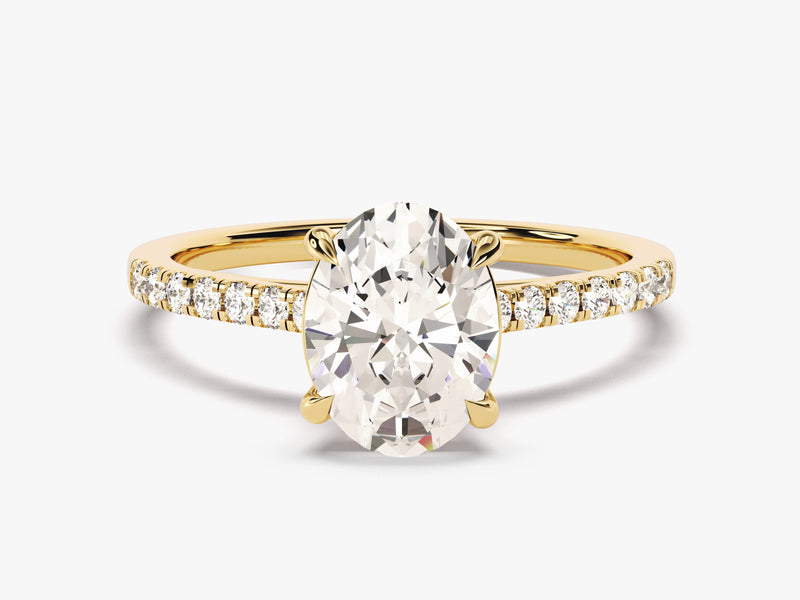 Cathedral Oval Cut Lab Grown Diamond Engagement Ring with Pave Set Side Stones (2.00 CT)