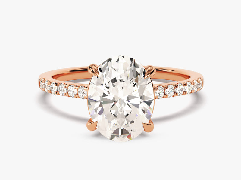 Cathedral Oval Cut Moissanite Engagement Ring with Pave Set Side Stones (3.00 CT)