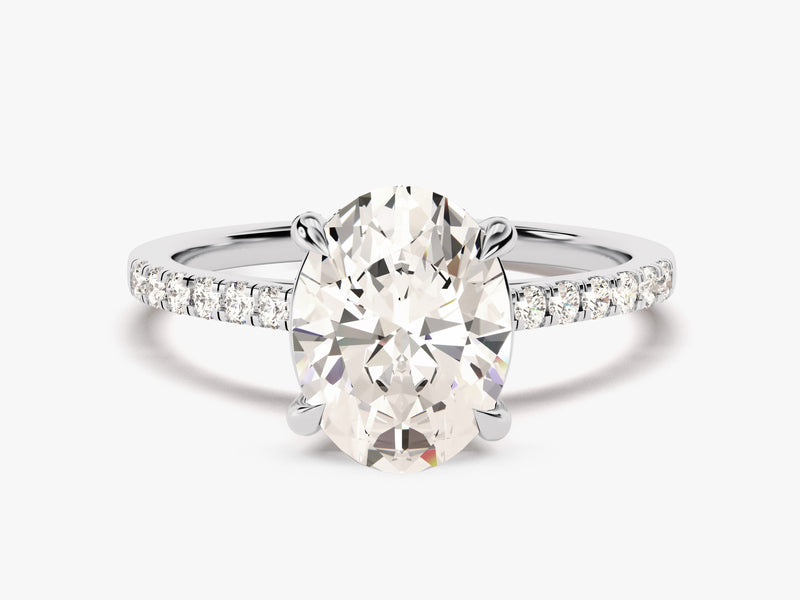 Cathedral Oval Cut Moissanite Engagement Ring with Pave Set Side Stones (3.00 CT)