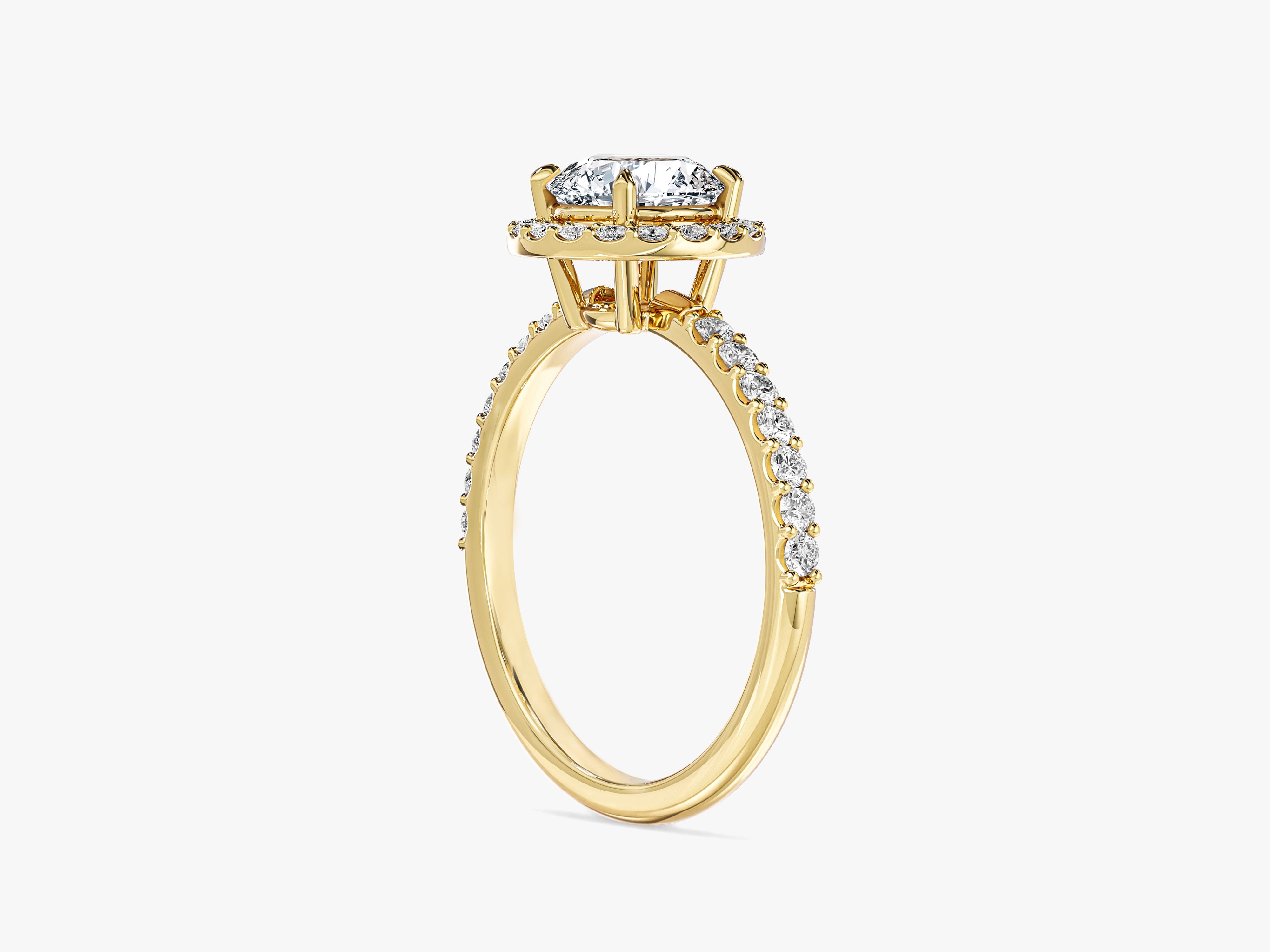 Verlobungsring mit rundem, im Labor gezüchtetem Diamanten im Halo-Design (1,00 ct)