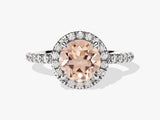 Round Cut Peach Morganite Halo Engagement Ring with Sidestones