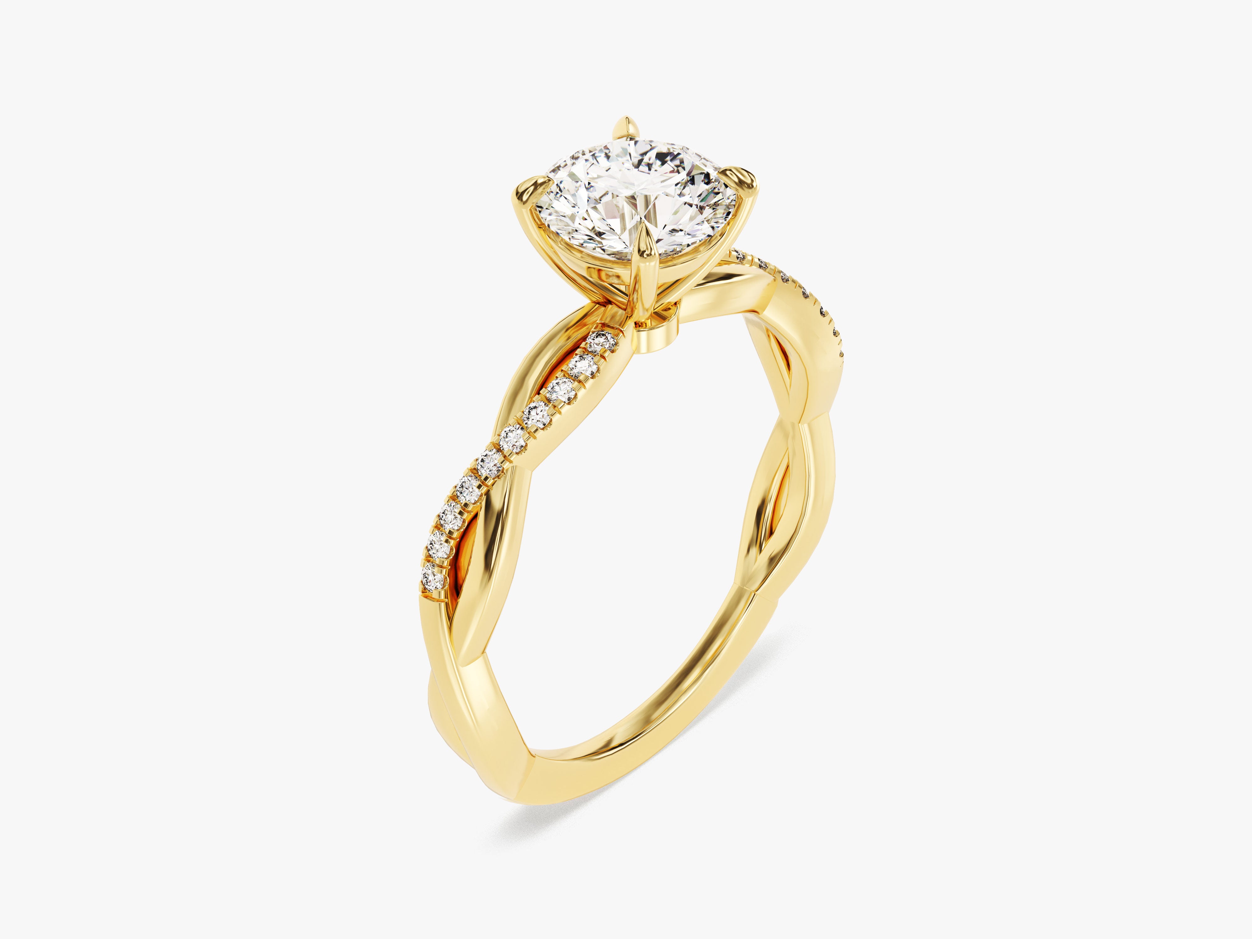 Gold diamond engagement ring with twisted band