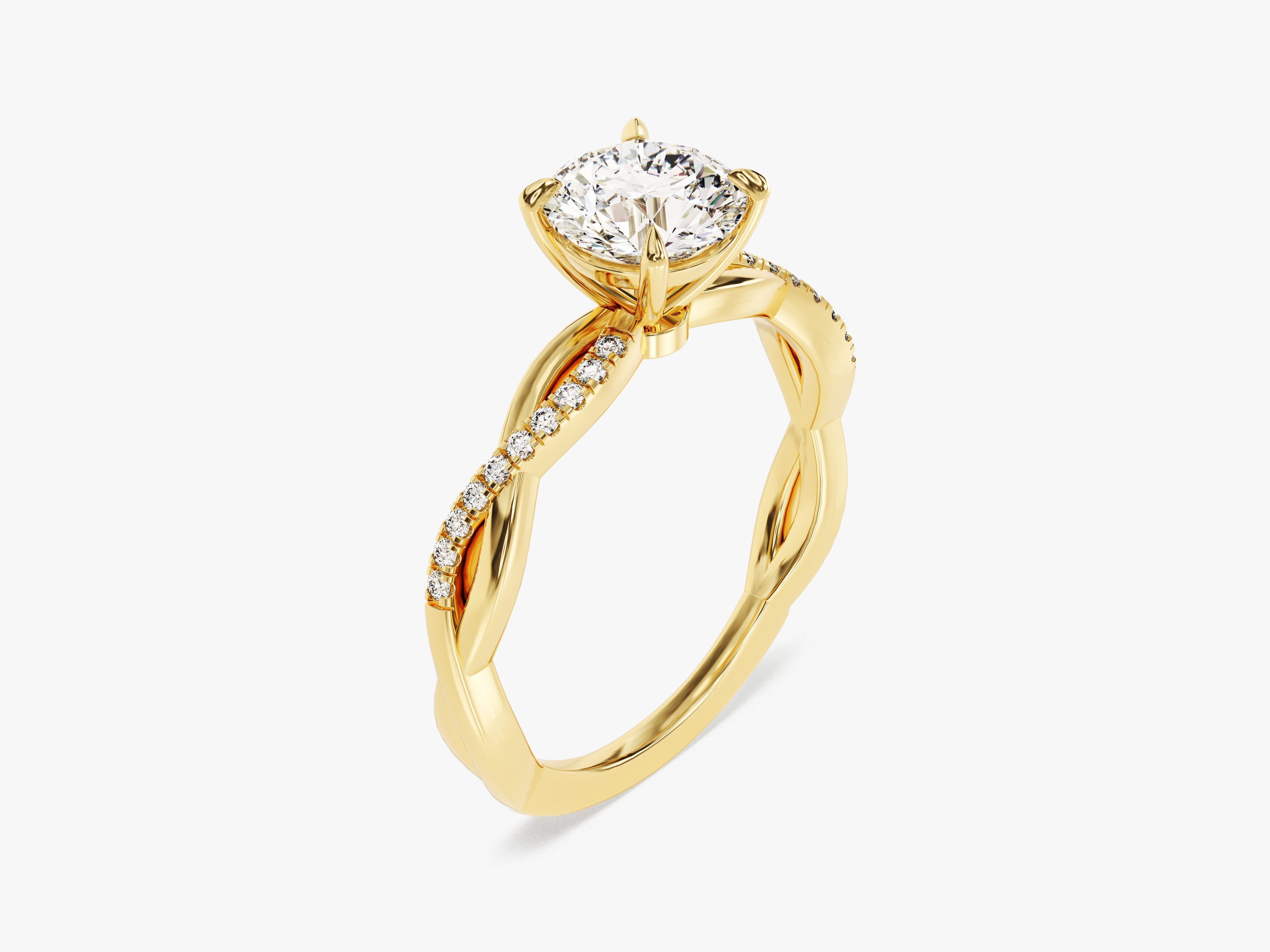 Gold diamond engagement ring with twisted band