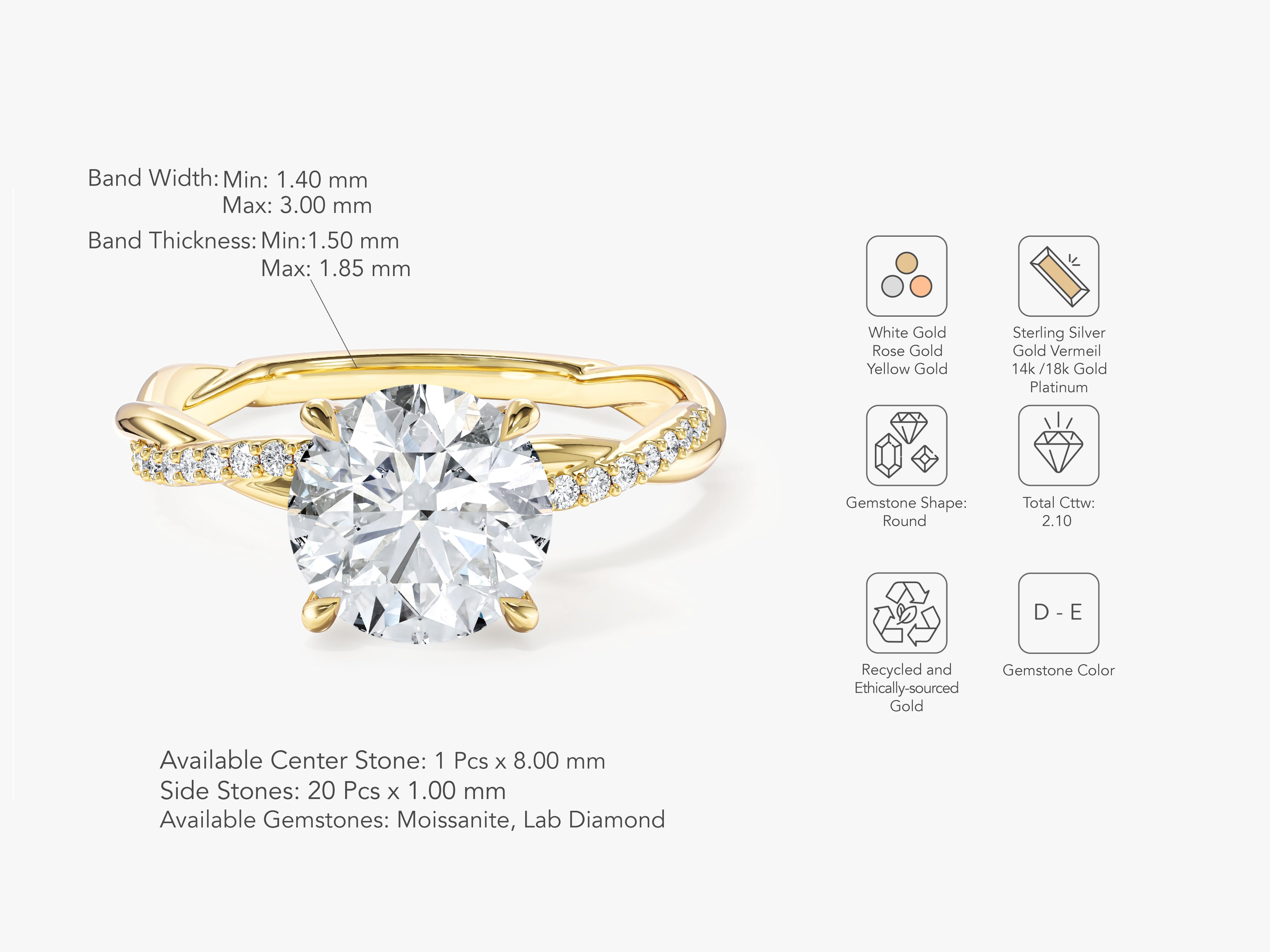 Twist Moissanite Engagement Ring (2.00 CT)