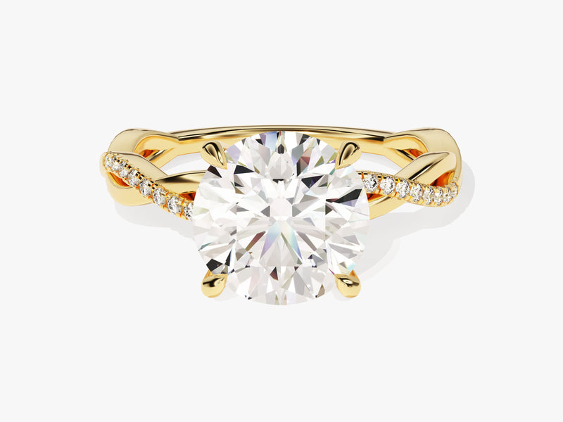 Gold diamond engagement ring with twisted band