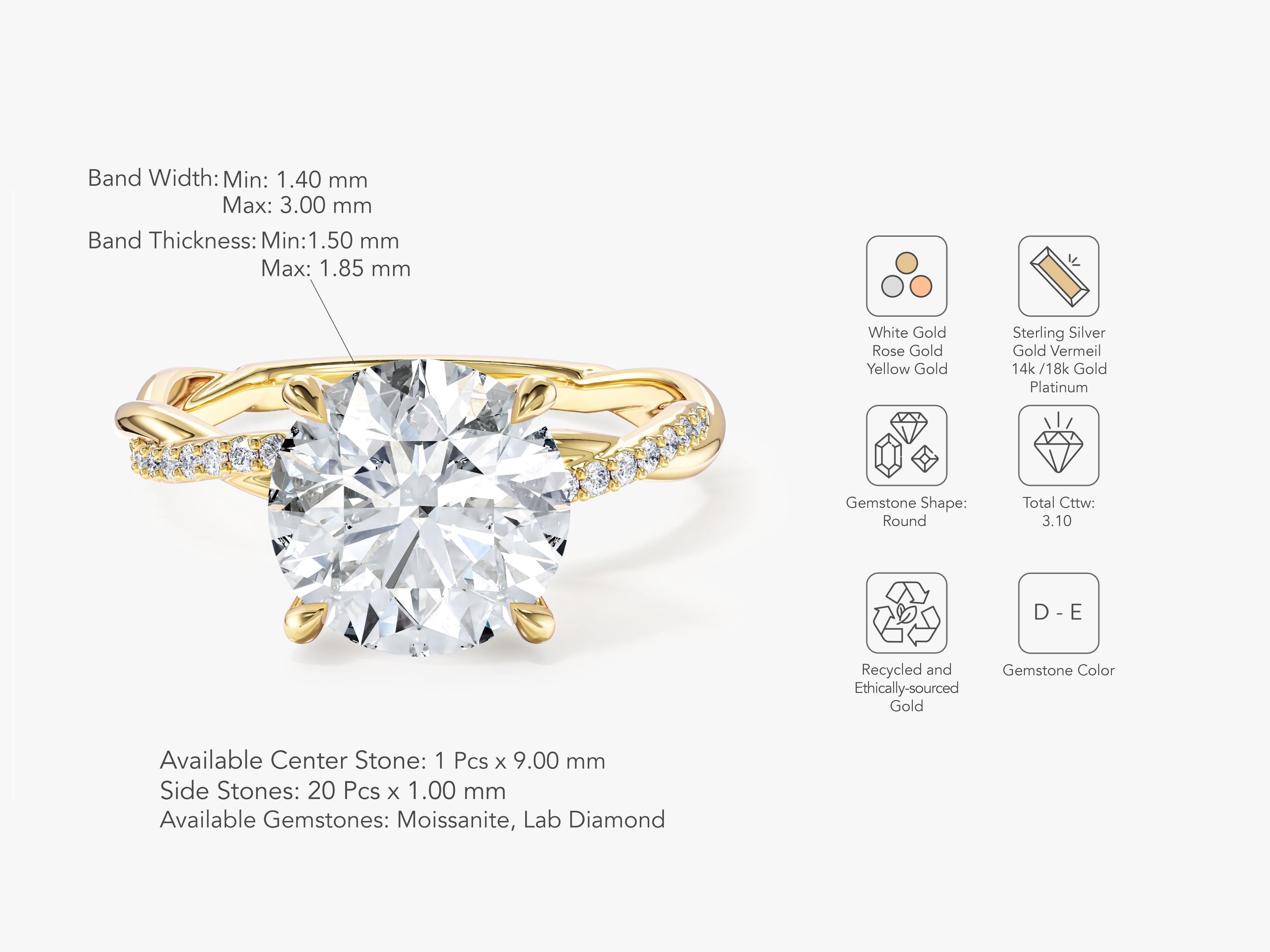 Twist Lab Grown Diamond Engagement Ring (3.00 CT)