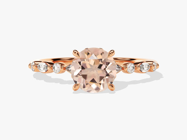 Rose gold ring with peach gemstone and diamonds