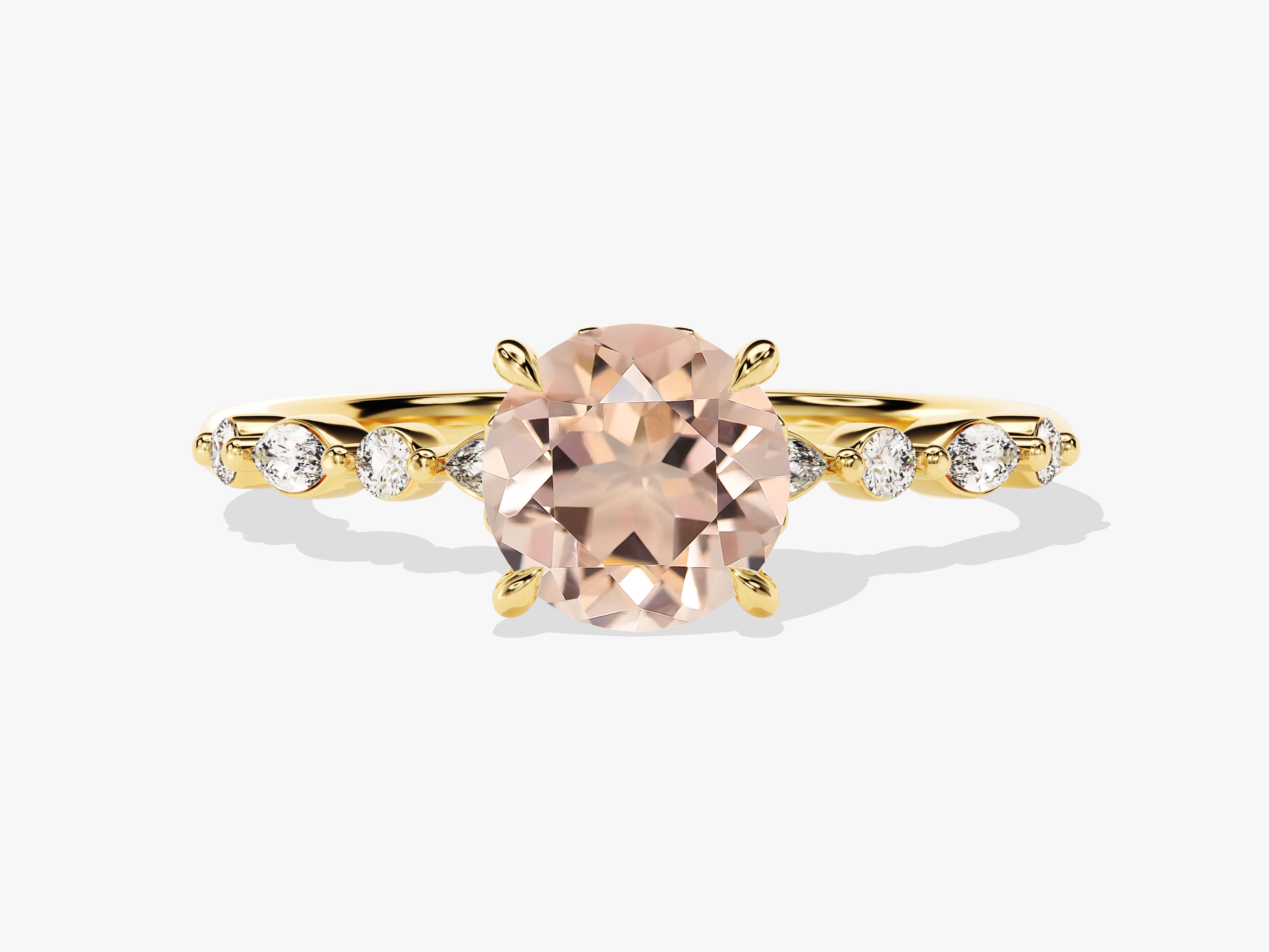 Gold ring with peach morganite and diamonds