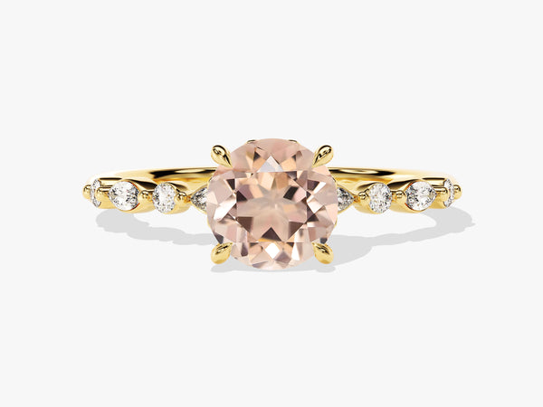 Round Cut Peach Morganite Engagement Ring with Round and Marquise Sidestones