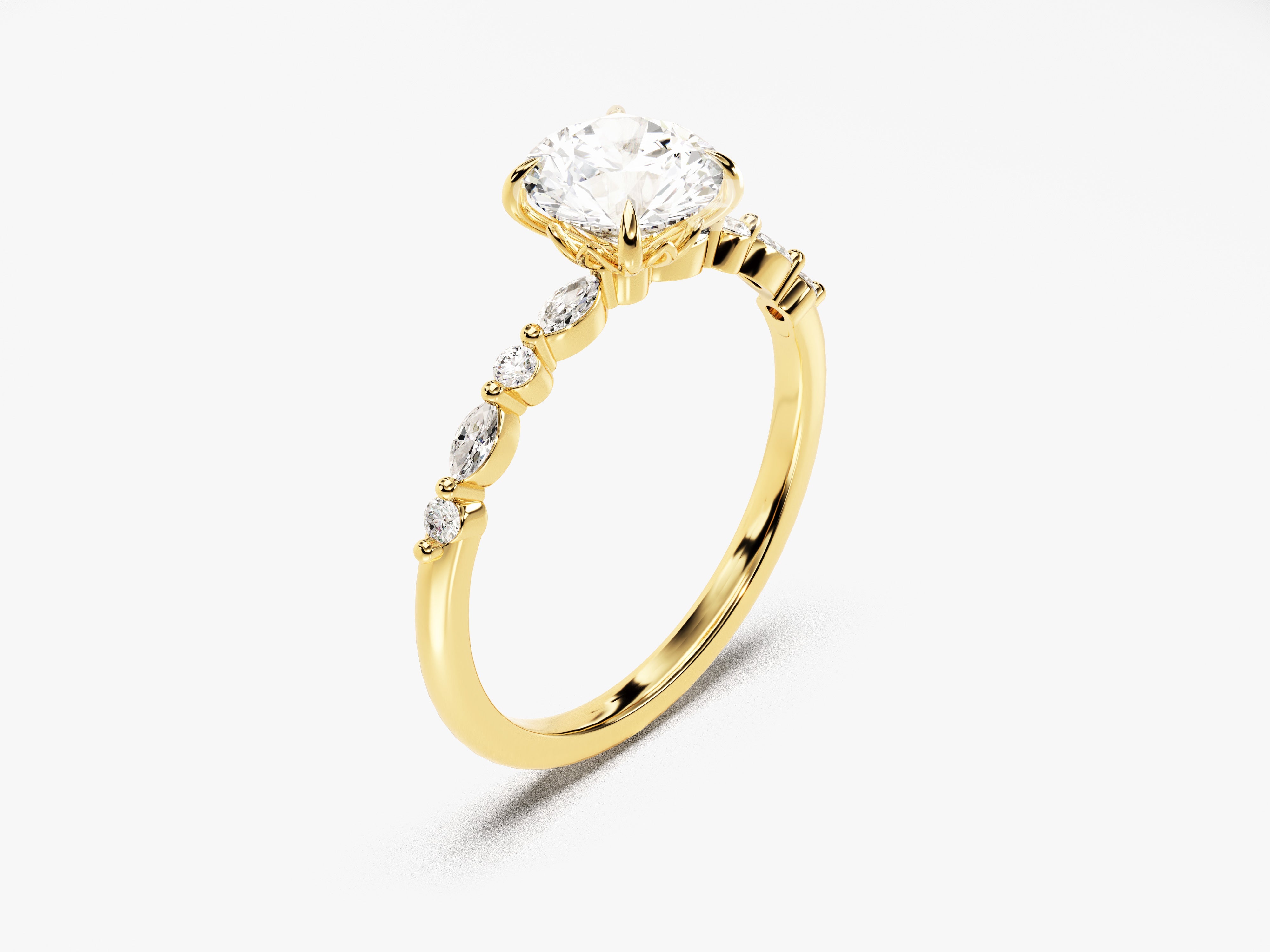 Gold diamond ring with marquise and round stones