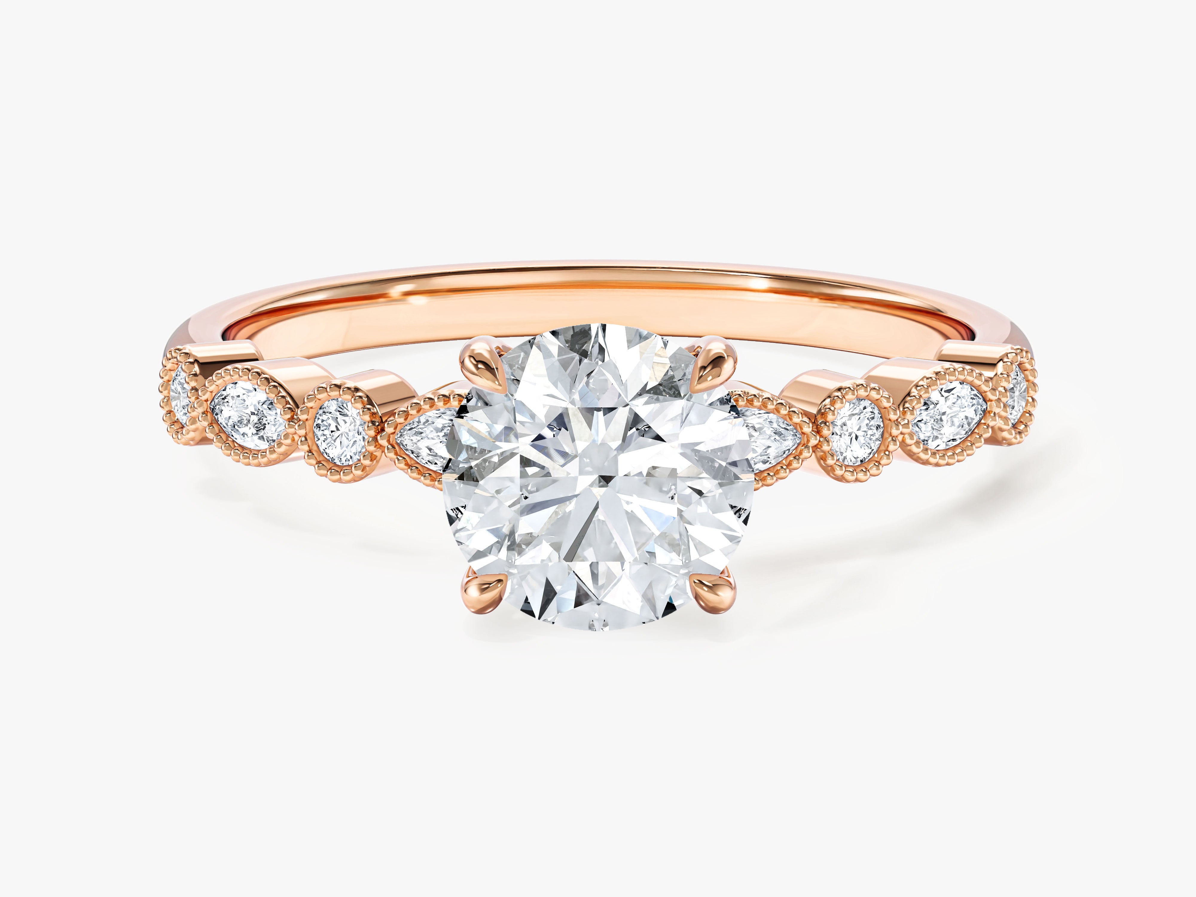 Milgrain Marquise Side Stone Moissanite Engagement Ring (1.00 CT)