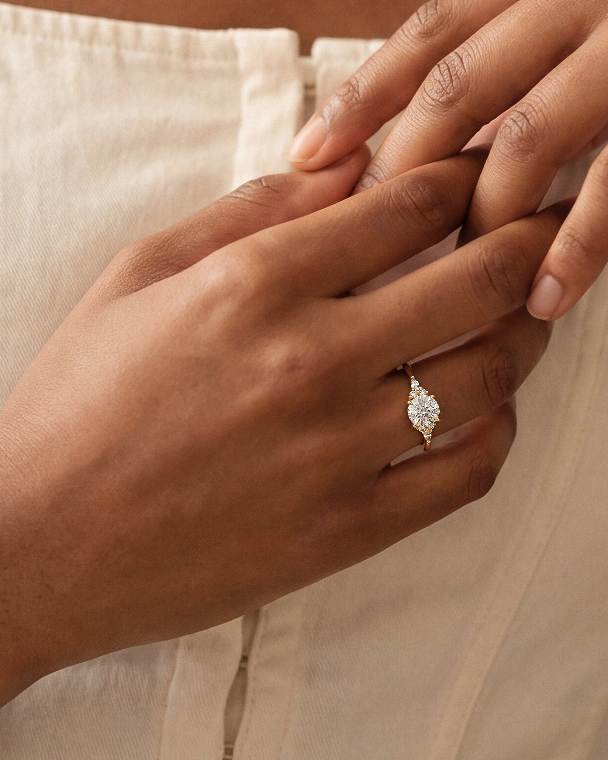 Cluster Accent Round Cut Moissanite Engagement Ring (1.00 CT)