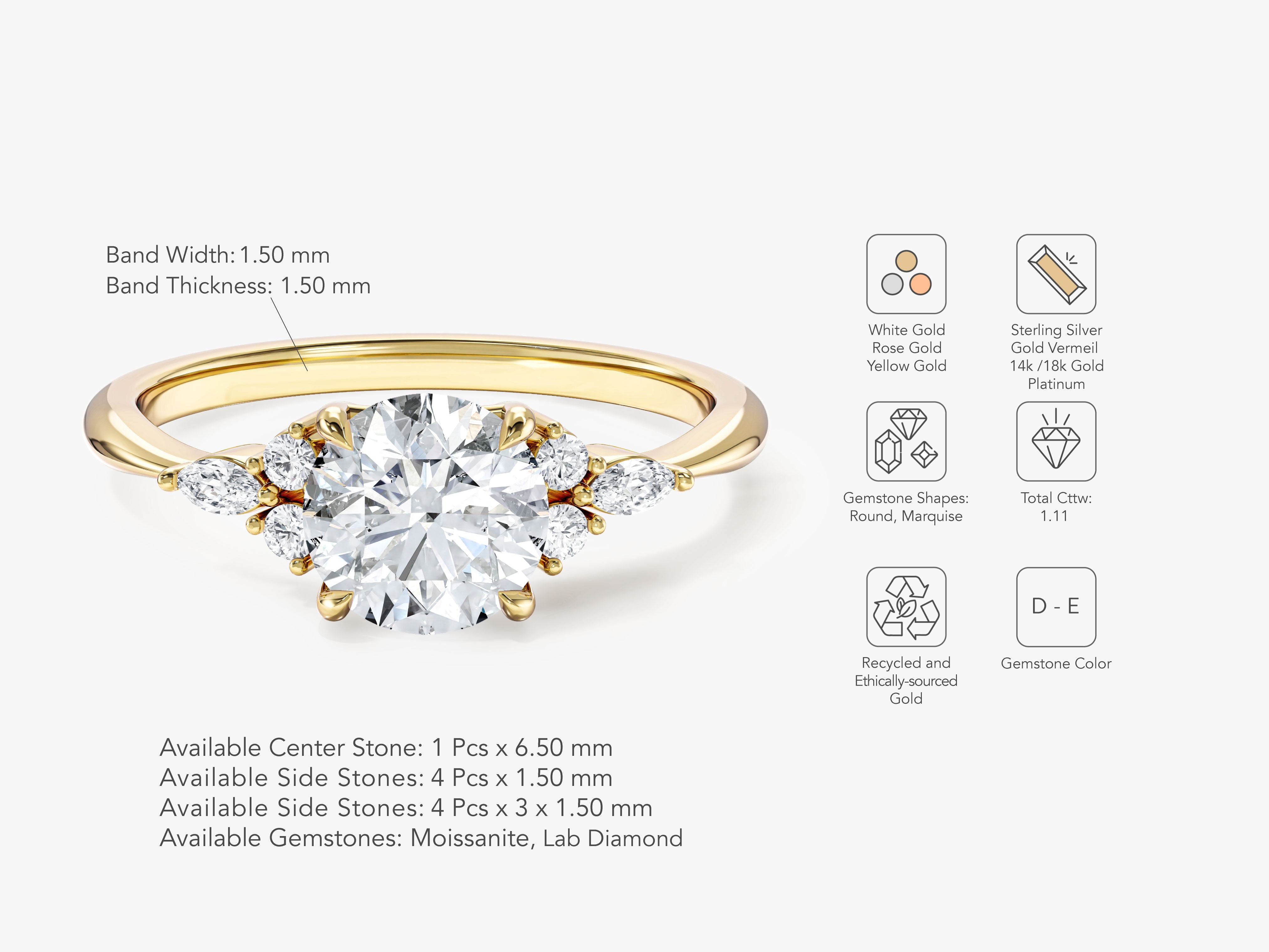 Cluster Accent Round Cut Moissanite Engagement Ring (1.00 CT)