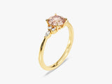 Round Cut Peach Morganite Engagement Ring with Marquise Sidestones