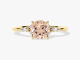 Round Cut Peach Morganite Engagement Ring with Marquise Sidestones