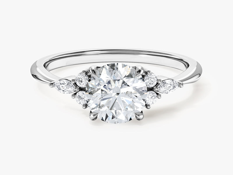 Cluster Accent Round Cut Moissanite Engagement Ring (1.00 CT)