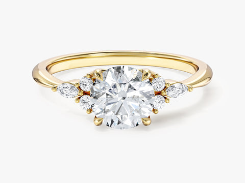 Cluster Accent Round Cut Moissanite Engagement Ring (1.00 CT)