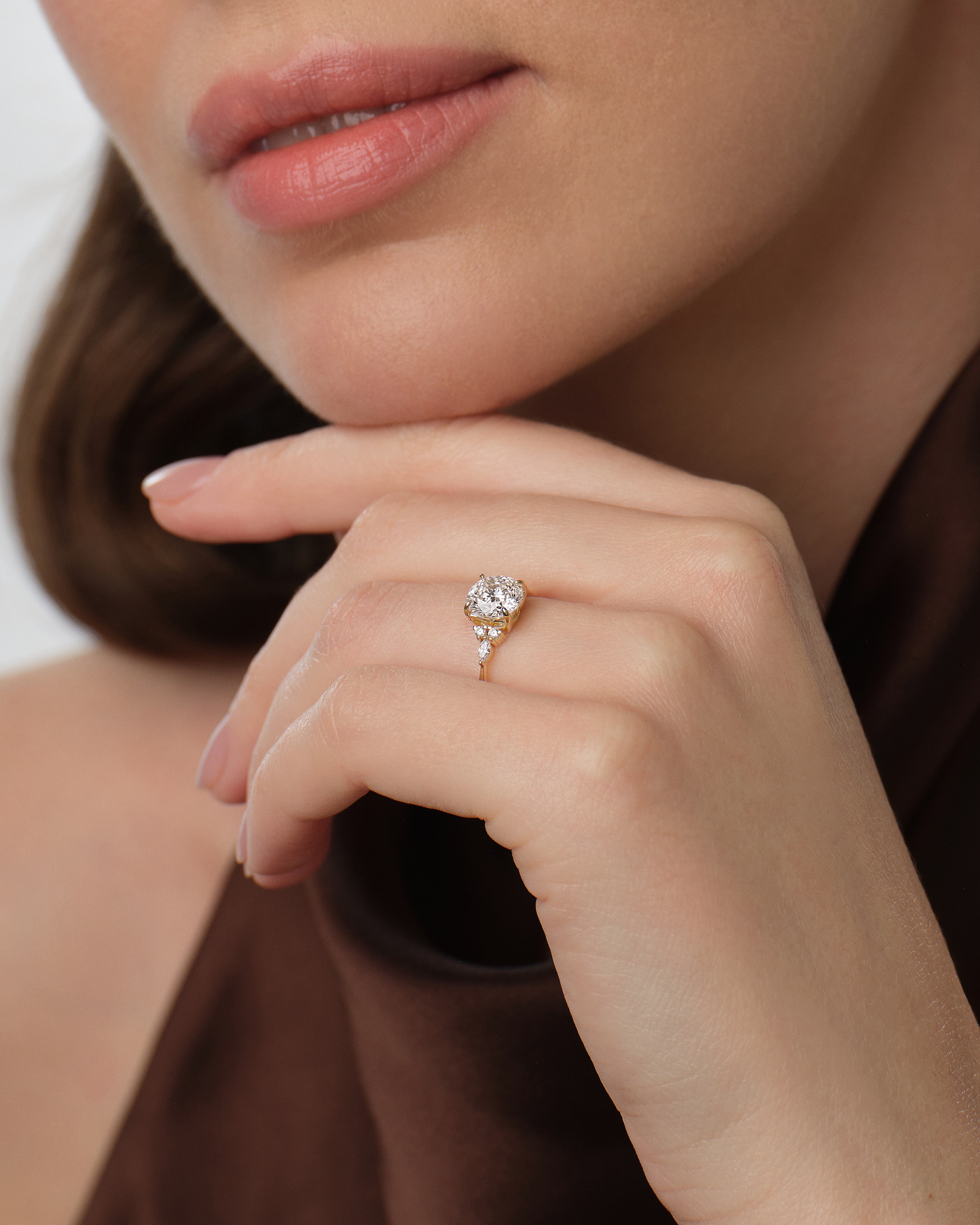 Cluster Accent Round Cut Lab Grown Diamond Engagement Ring (1.50 CT)
