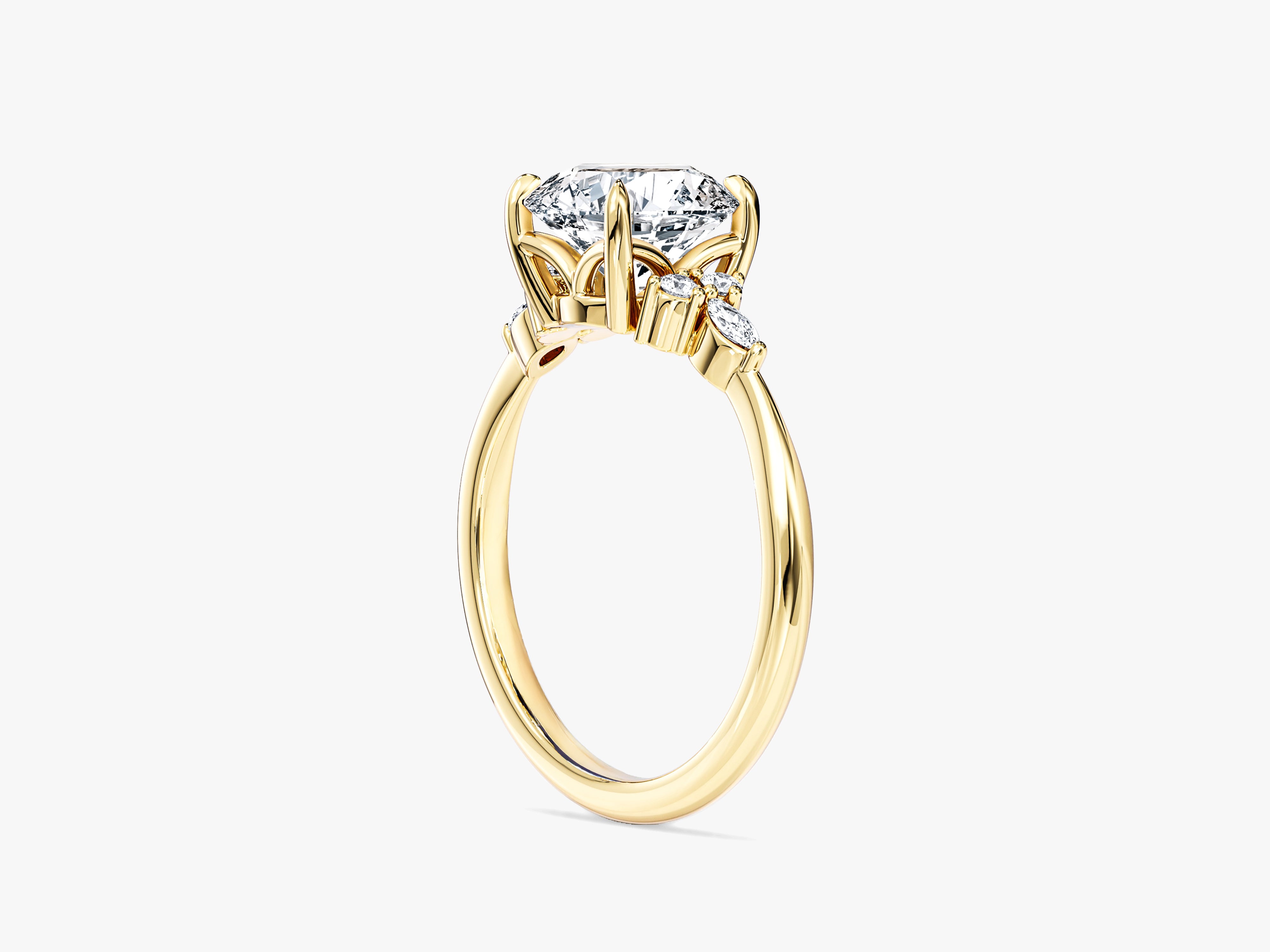 Cluster Accent Round Cut Lab Grown Diamond Engagement Ring (1.50 CT)