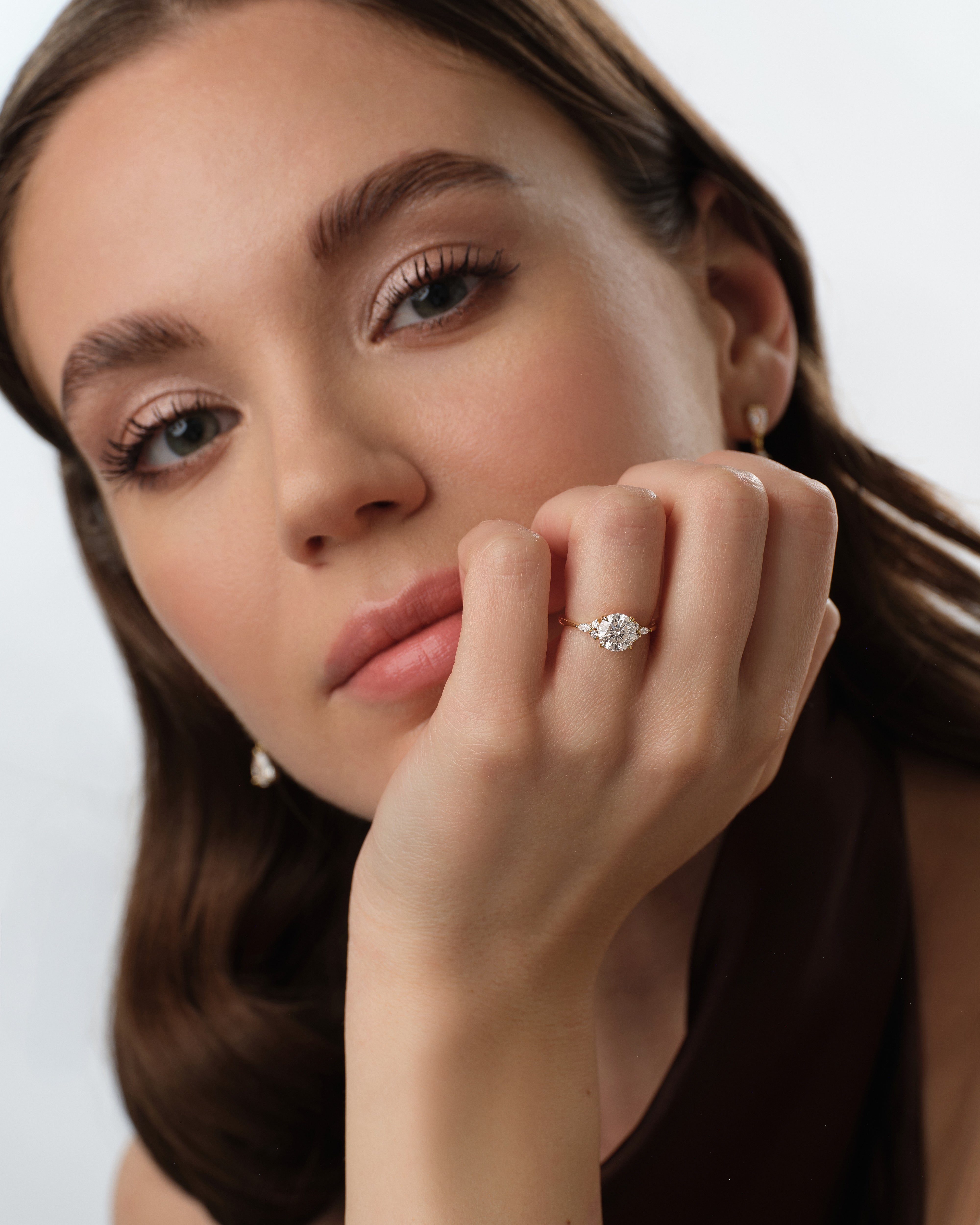 Cluster Accent Round Cut Lab Grown Diamond Engagement Ring (1.50 CT)
