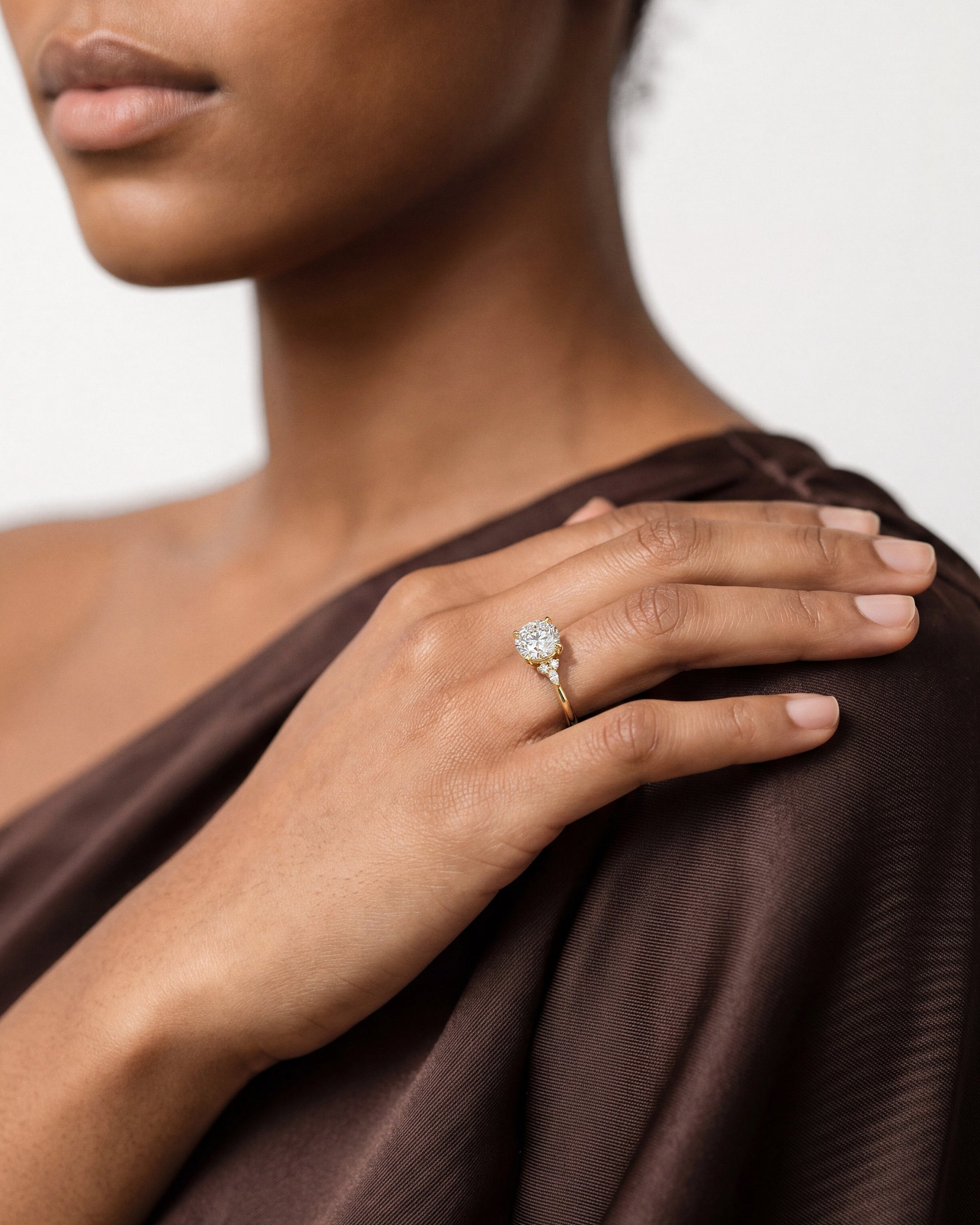 Cluster Accent Round Cut Moissanite Engagement Ring (2.00 CT)