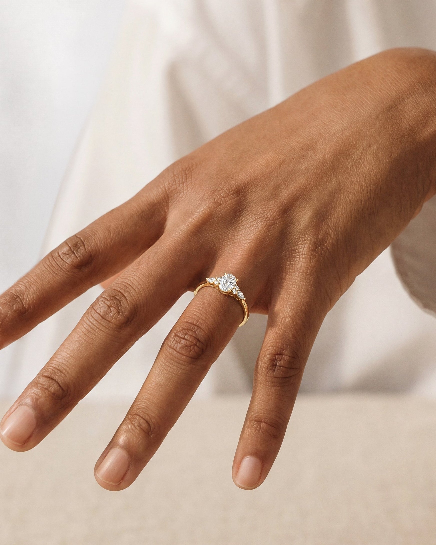 Cluster Accent Oval Cut Lab Grown Diamond Engagement Ring (1.00 CT)