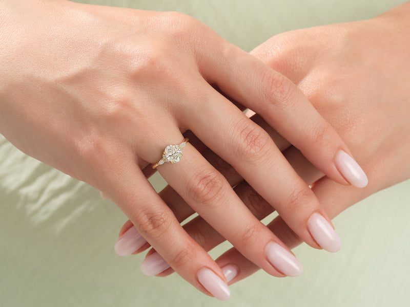 Cluster Accent Oval Cut Moissanite Engagement Ring (1.00 CT)