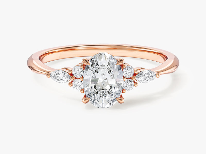 Cluster Accent Oval Cut Moissanite Engagement Ring (1.00 CT)