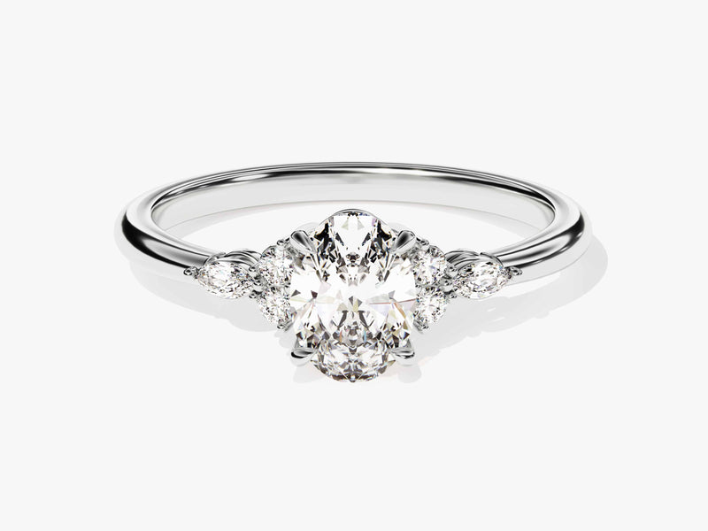 Cluster Accent Oval Cut Moissanite Engagement Ring (1.00 CT)
