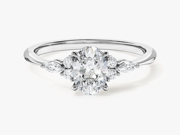 Cluster Accent Oval Cut Lab Grown Diamond Engagement Ring (1.00 CT)