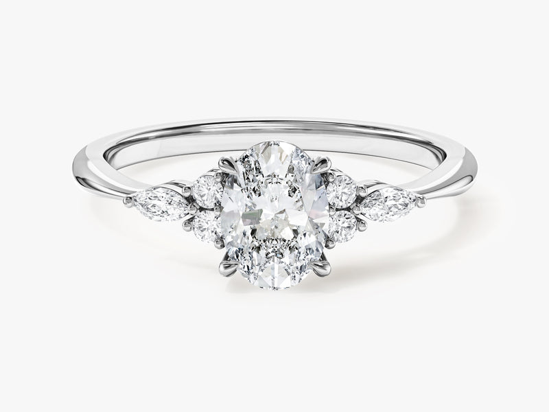 Cluster Accent Oval Cut Lab Grown Diamond Engagement Ring (1.00 CT)