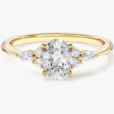 Cluster Accent Oval Cut Moissanite Engagement Ring (1.00 CT)
